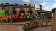 Thomas, Percy, Henry and Arthur at Tidmouth Sheds