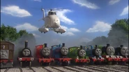 Thomas, Edward, Henry, Gordon, James, Percy, Toby, and Emily with Harold