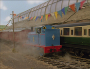 Thomas shunting Red Coaches for Elizabeth II's visit