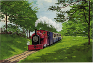 Peter Sam pulling Agnes, Ruth, Lucy, Jemima and Beatrice