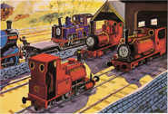 Skarloey with Rheneas, Sir Handel and Culdee as illustrated by Gunvor and Peter Edwards