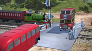 Percy, Bertie and Bulgy at a level crossing