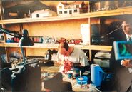 Skarloey's small scale model on the workbench during the production of the fifth series