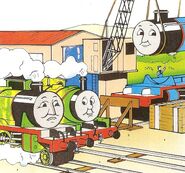 Henry and Percy passing the blue engine