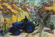 A blue tractor without a cab