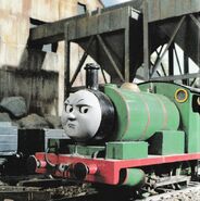 Percy's heavily glued centre lamp iron, tilted left cylinder and exposed gears in the second series