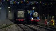 Diesel, Thomas and Mr. Bubbles with some children in the twelfth season