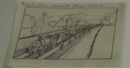 Awdry's original sketch for the third illustration of Troublesome Trucks