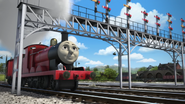 Judy and Jerome next to James in Journey Beyond Sodor