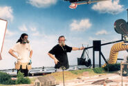 Slater wearing a chemical respirator on the Tidmouth Sheds set