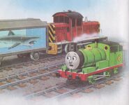 Percy with the tank wagon holding the shark