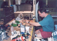 A Futaba Field Force 3 transmitter on the workbench