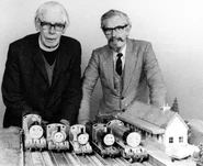 TheAwdryswiththeTVmodels.jpg (2.72 MB) Christopher and his father with the Thomas the Tank Engine & Friends television series models on 9 October 1984