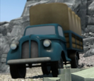 The blue Soft-Side Lorry in CGI (with a tan tarpaulin)
