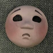 Skarloey's small scale sad face (with it's added blush from Thomas and Skarloey's Big Day Out) on display at the Awdry Extravaganza 2 at the Talyllyn Railway in 2022