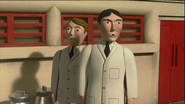The fallen figure's head repainted for a Sodor Ice Cream Factory employee