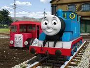 Bertie with Thomas at the Sodor Steamworks