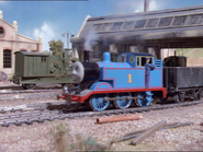 Thomas shunting the trucks and the Breakdown Train beside him