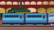Two blue striped coaches