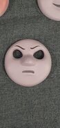 Skarloey's large scale angry face on display at the Awdry Extravaganza 3 at the Talyllyn Railway in 2023 (Courtesy of Twitter user The Crankster)