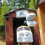 Diesel 10 in the Dieselworks Shed at Thomas Land