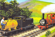 Rusty and Rheneas at Glennock's passing loop (Note that Rusty is drawn incorrectly with a circular window and lacking his numberplate)