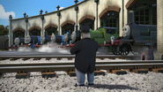 The Fat Controller at his temporary office