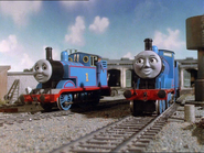 Thomas and Edward outside the sheds