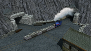 Sir Handel pushing some trucks in Blue Mountain Mystery