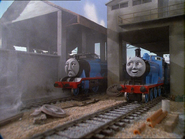 Gordon next to the Knapford Yards coaling stage