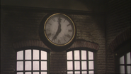 The clock inside the sheds reads 7:00