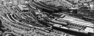 An aerial view of Brighton's locomotive works and railway station