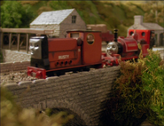 Rusty escorts Skarloey to the shed