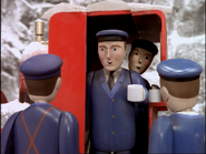 Skarloey's driver and firemen enjoying cocoa, having survived an avalanche