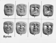 Byron's faces [70] (Note: Byron's unused sleeping and smirking faces next to his cross and straining faces on the top left and right and his shocked face next to his sad face on the bottom right)