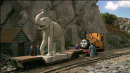 Duncan with the Elephant Statue in the sidings at the station