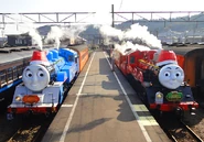 Thomas and James pulling Christmas specials