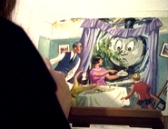 The original fourth illustration of Thomas Comes to Breakfast going under restoration in The Thomas the Tank Engine Man