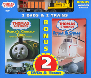 Another DVD 2-pack with Percy's Ghostly Trick and Other Thomas Stories, but with Wooden Railway Elizabeth and Duncan