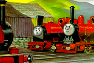Peter Sam with Duncan and Skarloey as the former starts to tell the story of how Rheneas saved the railway