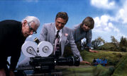 (From left to right) Wilbert Awdry, David Mitton and Britt Allcroft