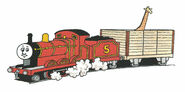James with a giraffe wagon