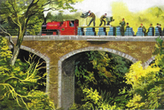 Peter Sam pulling the Television Train over Rheneas Viaduct