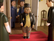 Sir Topham Hatt arriving at Lady Hatt's birthday party in "fancy dress"