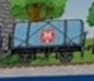 A Sodor Search and Rescue Centre tanker illustrated on the Wooden Railway playtable