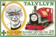 A Talyllyn Railway stamp featuring Peter Sam and Wilbert Awdry