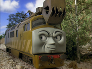 Diesel 10's smirking face as it appeared in Thomas and the Magic Railroad... (2000)