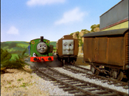 Percy and Old Slow Coach next to the shed