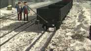 Some trucks hitched to the incline at Skarloey Coal Yard