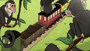 A green logging caboose in Great Race Friends Near and Far